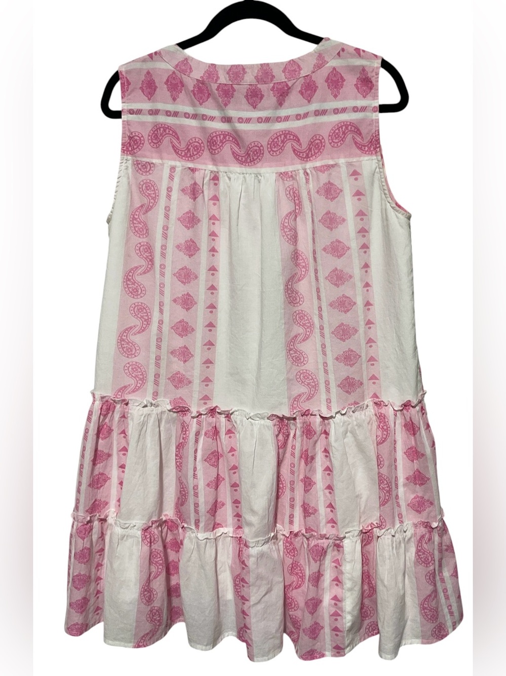 Bindu Pink & White Paisley Tiered Sleeveless Dress – Women’s Large - Picture 2 of 3
